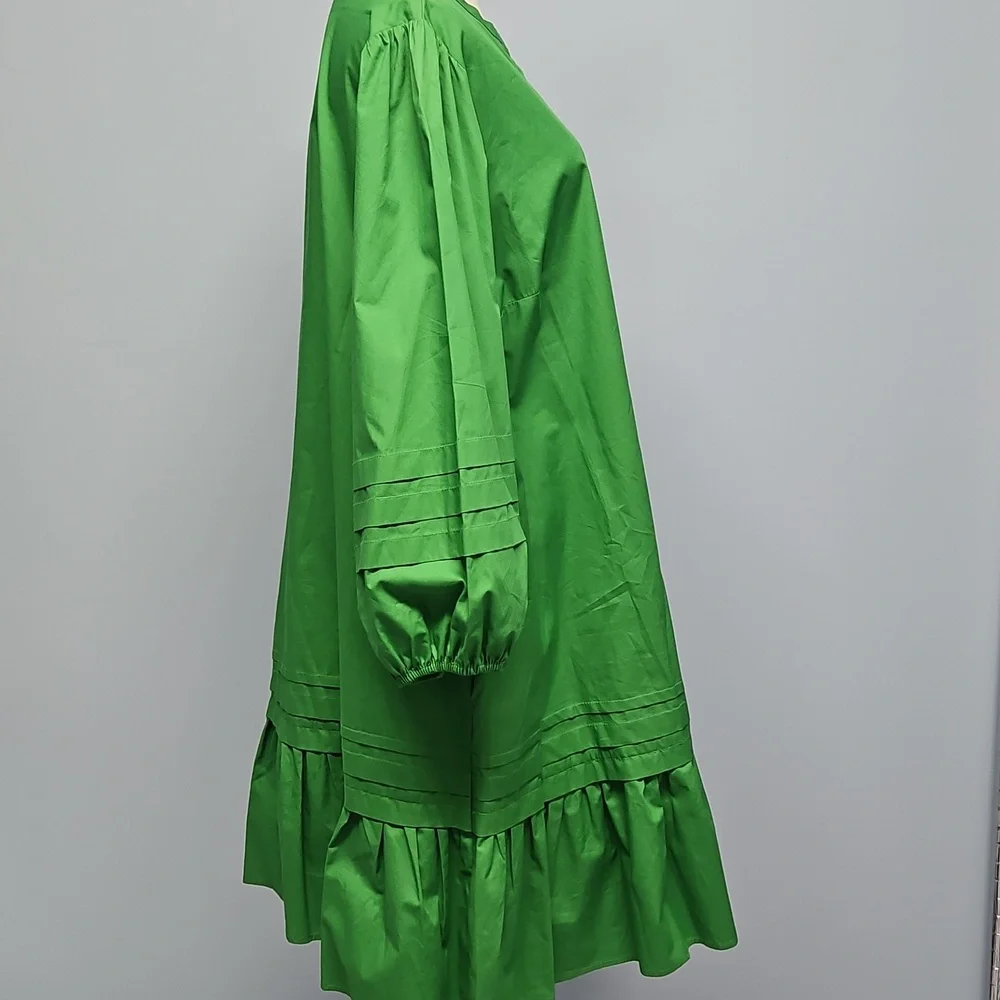 Sugarlips Curve Velma Balloon Sleeve Ruffle Shift Dress: Green: Size- 2X - Picture 5 of 14
